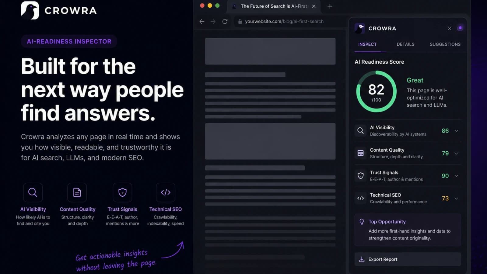 Why I built Crowra as a side-panel SEO and AI readiness inspector cover