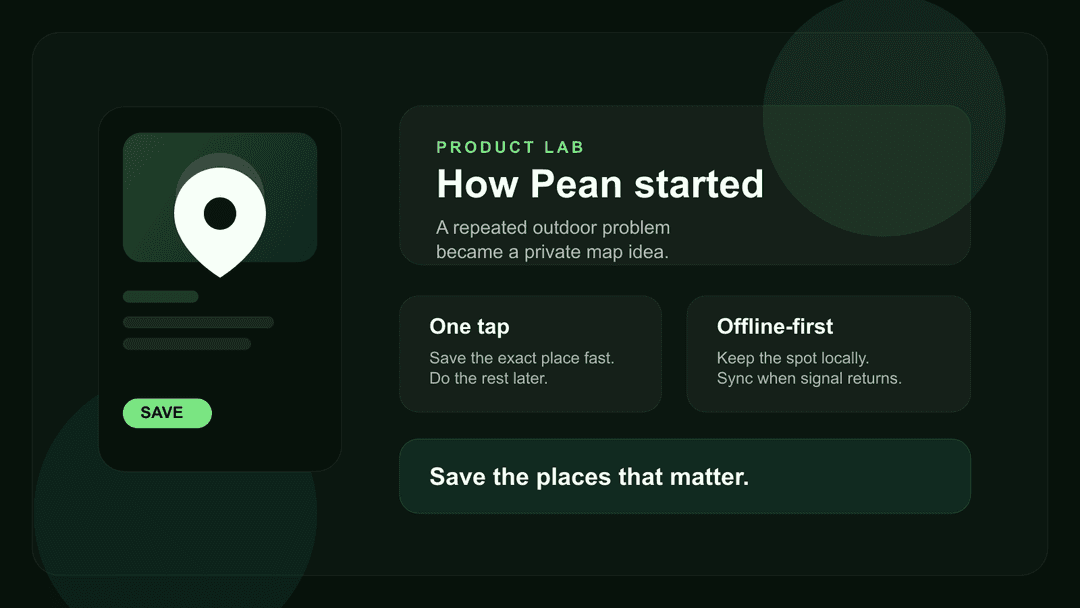 How Pean started: a private map app for saving places, fishing spots, and personal discoveries